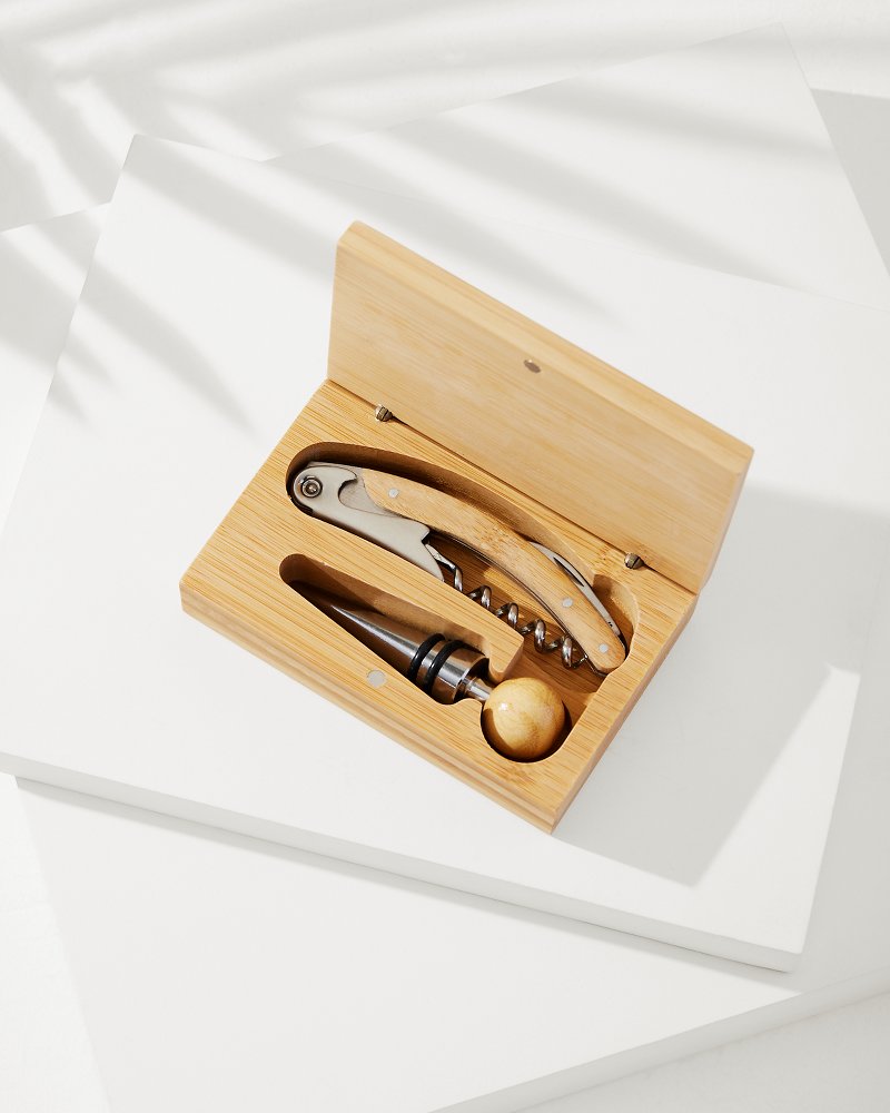 Bamboo Corkscrew & Bottle Stopper Boxed Set