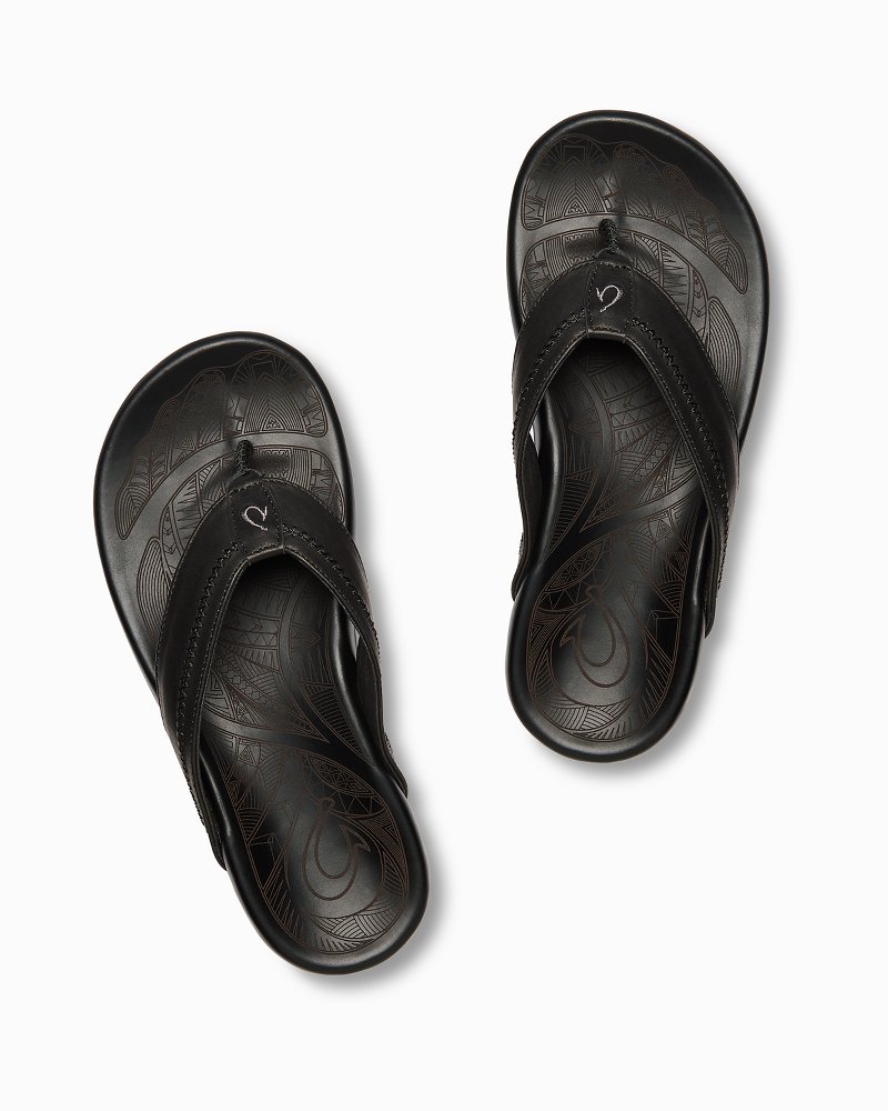 OLUKAI Hiapo Men's Beach Sandals, Full-Grain Leather