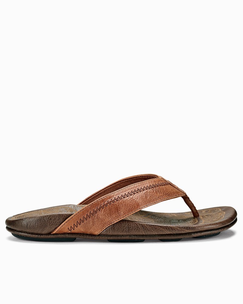 OLUKAI Hiapo Men's Beach Sandals, Full-Grain Leather