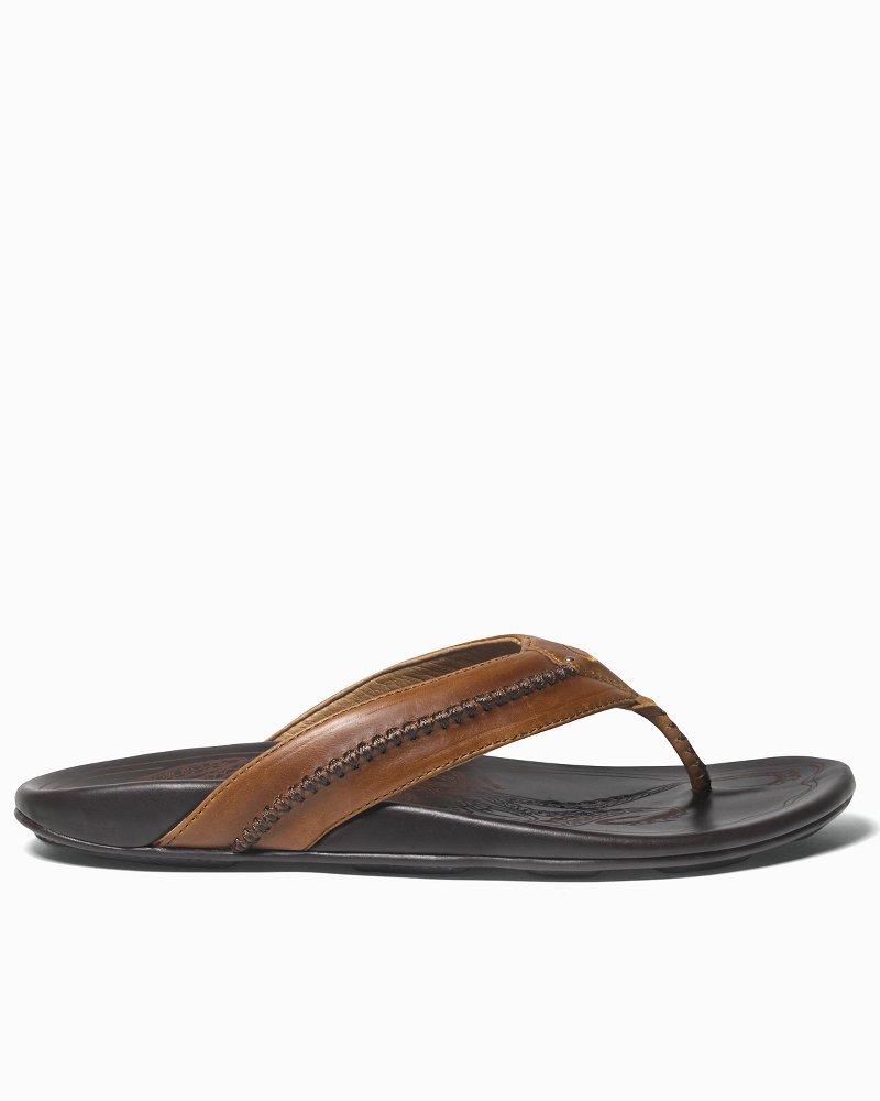 OLUKAI Hiapo Men's Beach Sandals, Full-Grain Leather