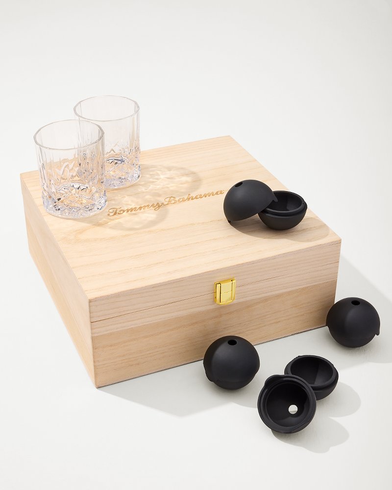 Tommy Bahama Crystal Rocks Glass and Ice Sphere Set