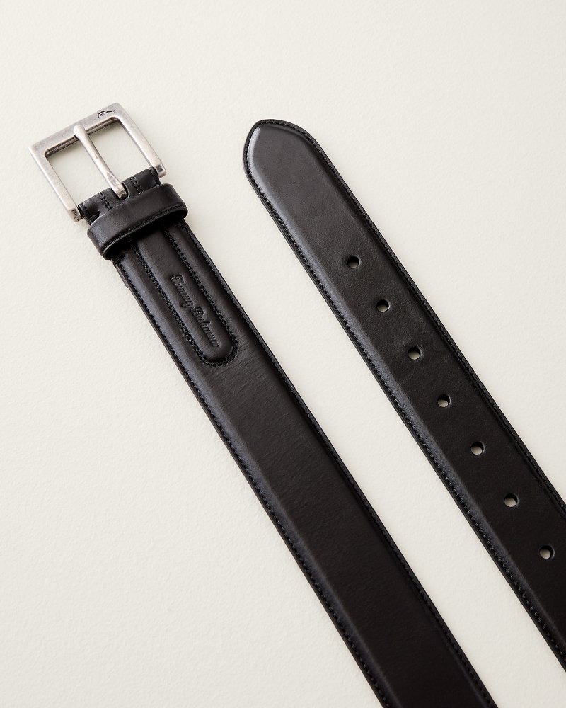 Feather-Edge Inlaid Logo Leather Belt