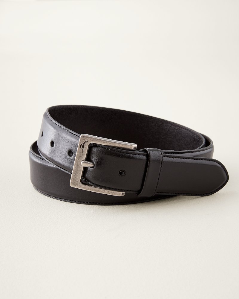 Feather-Edge Inlaid Logo Leather Belt
