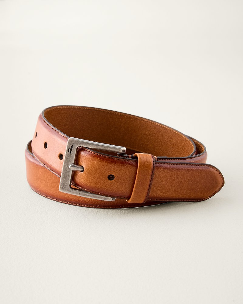 Feather-Edge Inlaid Logo Leather Belt