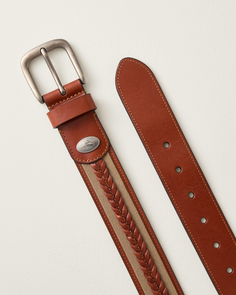 Fabric & Braid Inlay Leather Belt