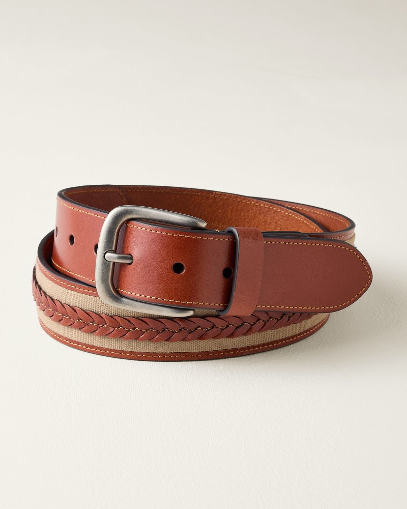 Fabric & Braid Inlay Leather Belt
