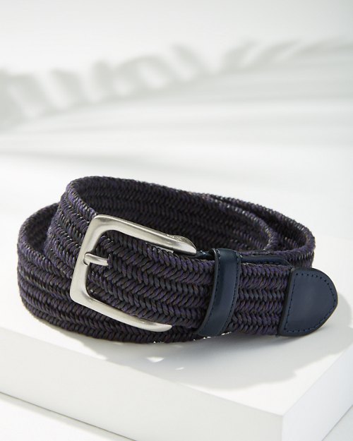 Navy Blue Size 40 NWT! Tommy Bahama Men's Fabric Canvas & Leather Belt New 