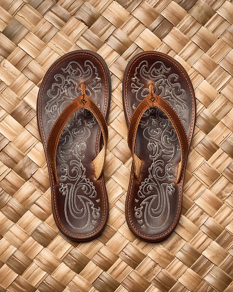 Olukai Paniolo Thong Flip Flops Sandals Brown Stitched Leather Womens Size  10