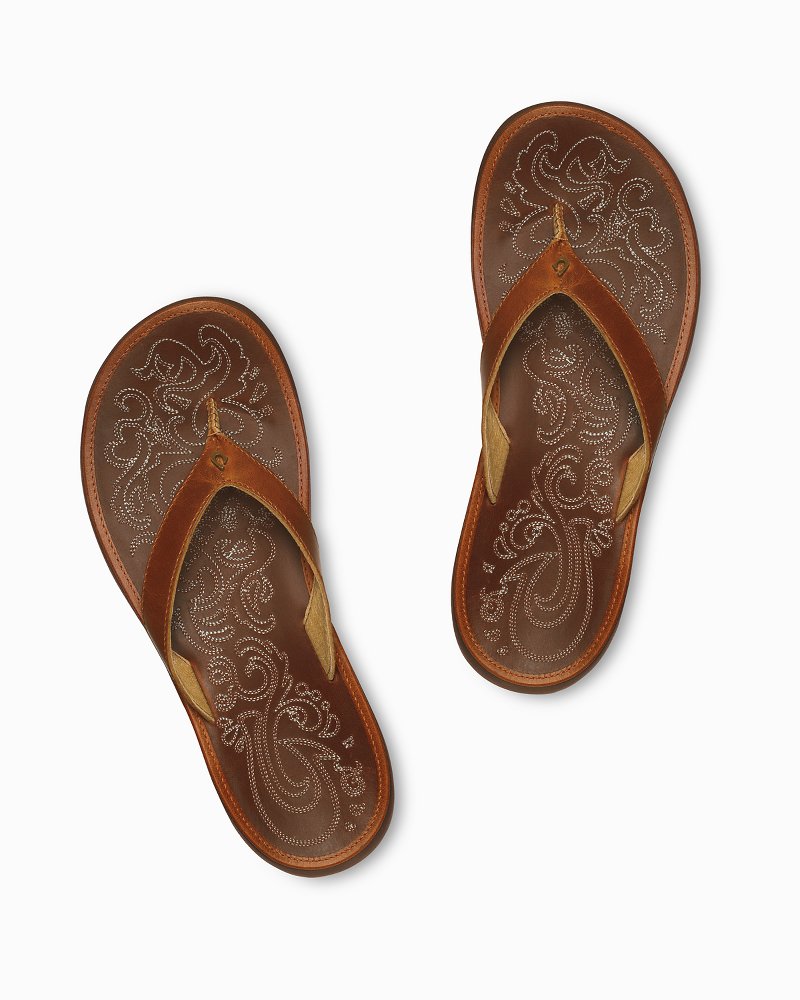 Olukai Paniolo Thong Flip Flops Sandals Brown Stitched Leather Womens Size  10