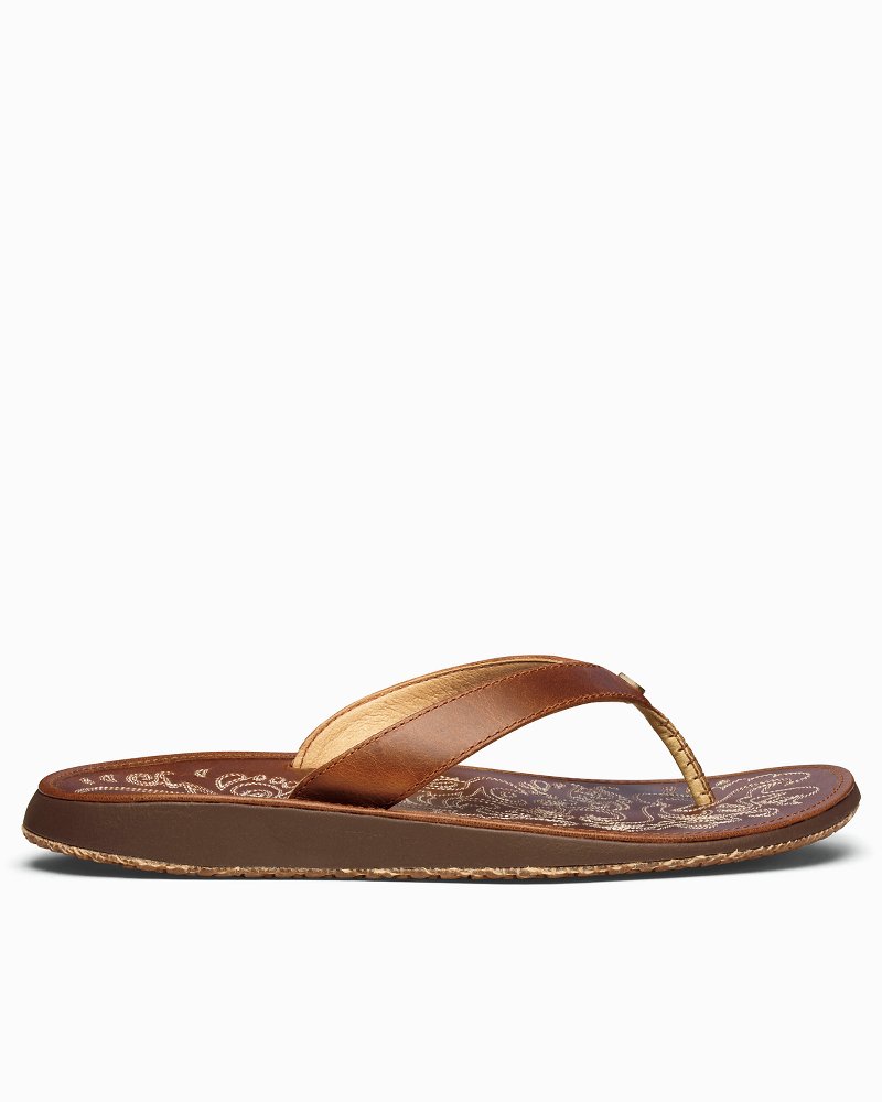 Olukai Paniolo 20129-8787 Slip-On Sandals Women 9 Brown Rustic Hand-Sewn  Leather