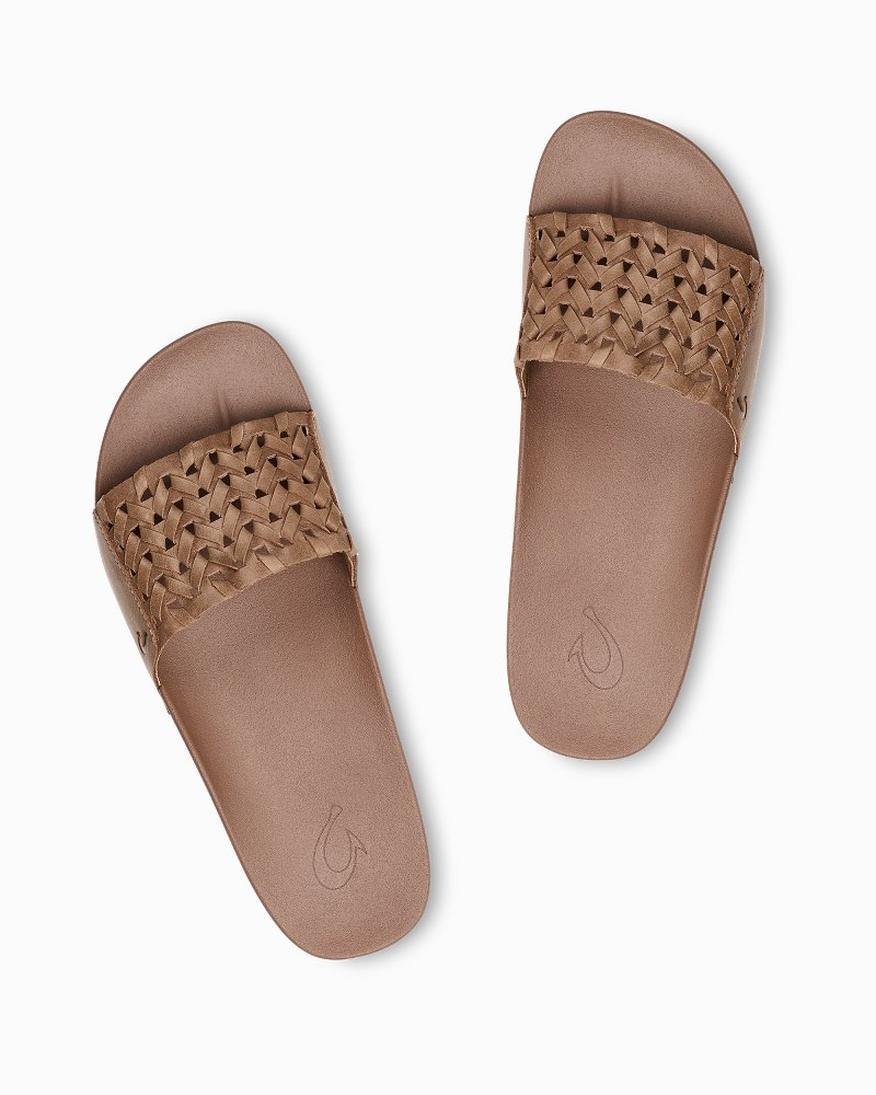 Kāmola Women's Leather Slide Sandals - Tan