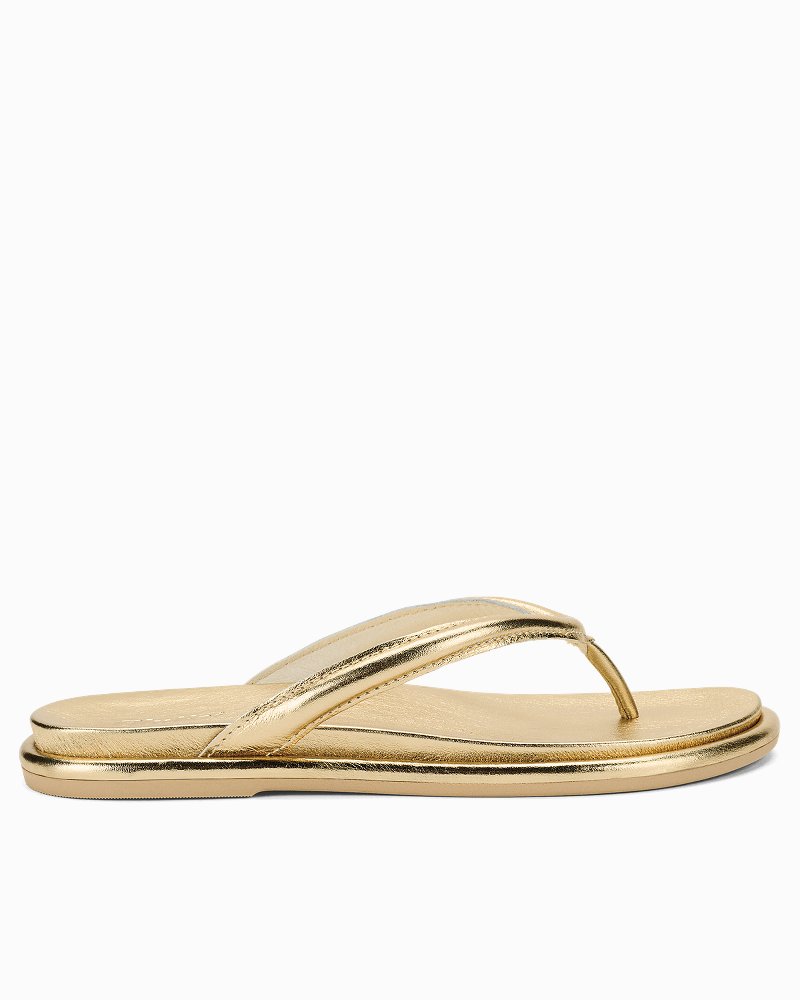 Olukai Womens Flip Flops Sandals Gold Metalic Leather Size 9