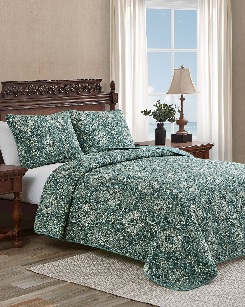 Tommy Bahama Hibiscus Bloom Cotton Sheet Set, Green, Queen