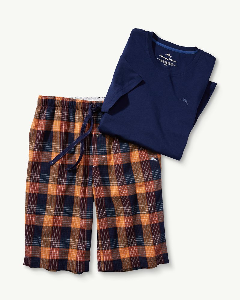 Coastal Plaid Lounge Shorts Pajama Set