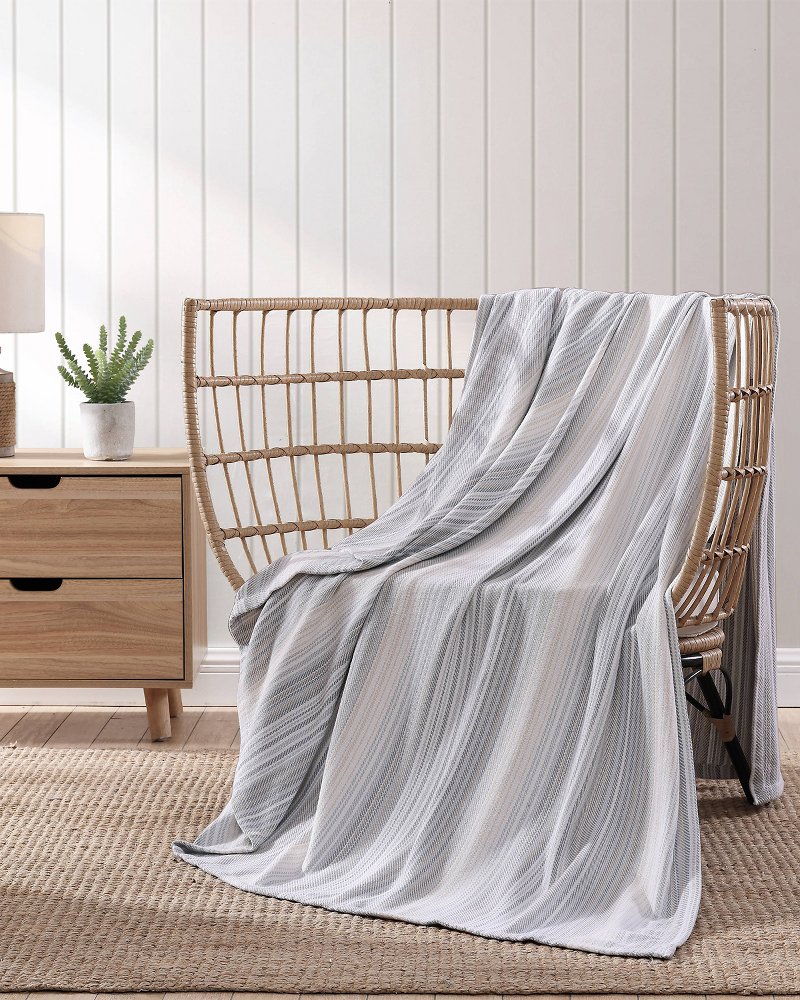 Thumbnail for Sandy Shore Stripe Pale Blue Full/Queen Blanket