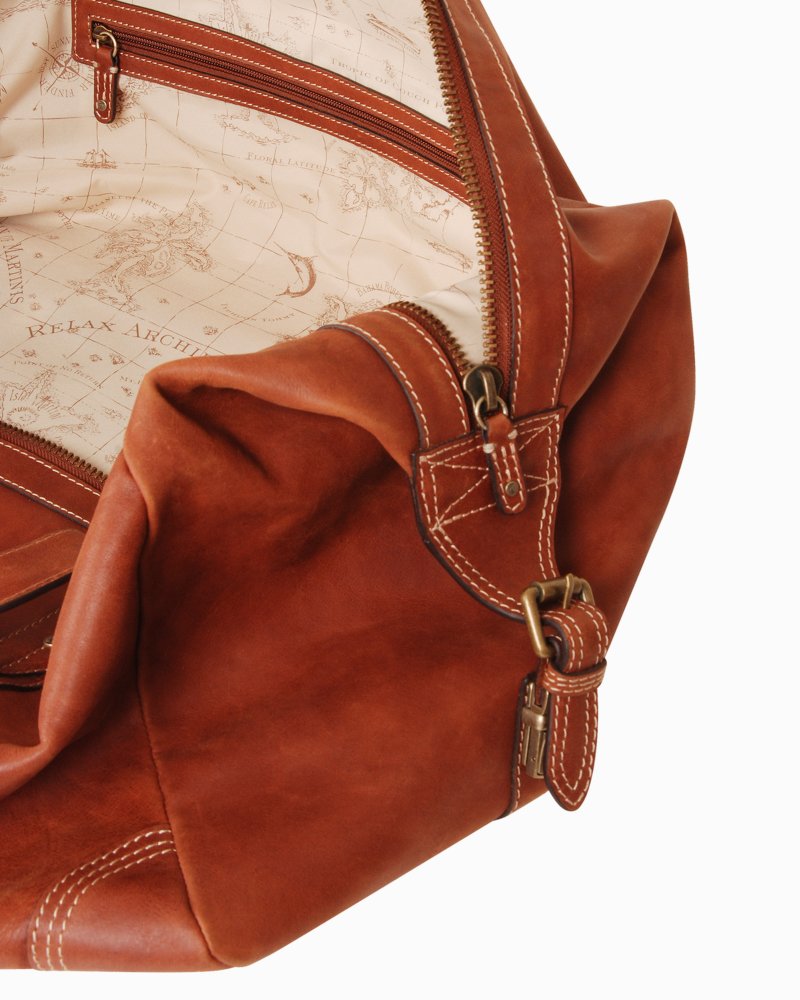 tommy bahama leather duffle bag