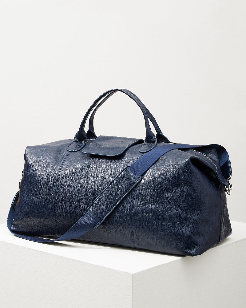 Stanford Navy Leather Duffel Bag