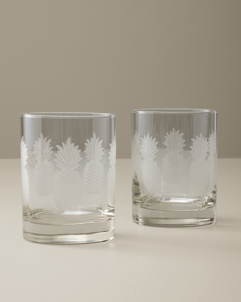 Etched Pineapple Double Old-Fashioned 13-oz. Glasses — Set of 2