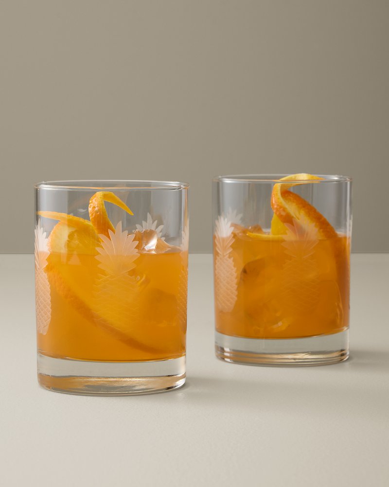 Etched Pineapple Double Old-Fashioned 13-oz. Glasses — Set of 2
