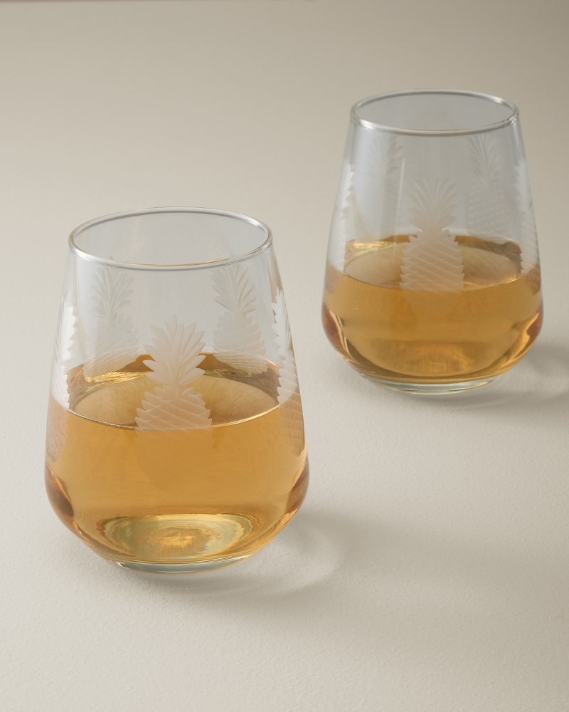Etched Pineapple Stemless 15.75-oz. Glasses — Set of 2