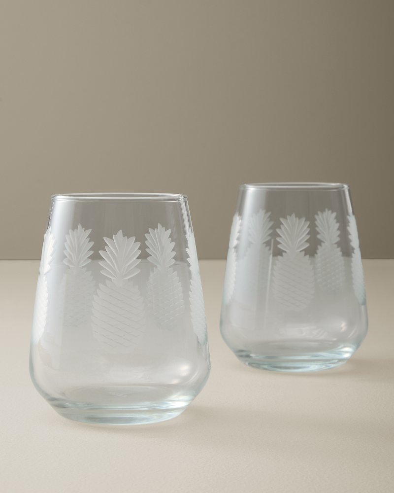 Etched Pineapple Stemless 15.75-oz. Glasses — Set of 2