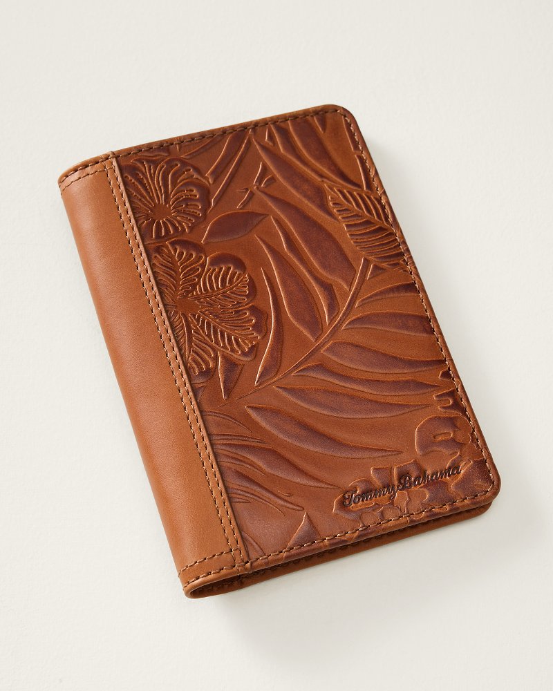 Embossed Fronds Leather Passport Case