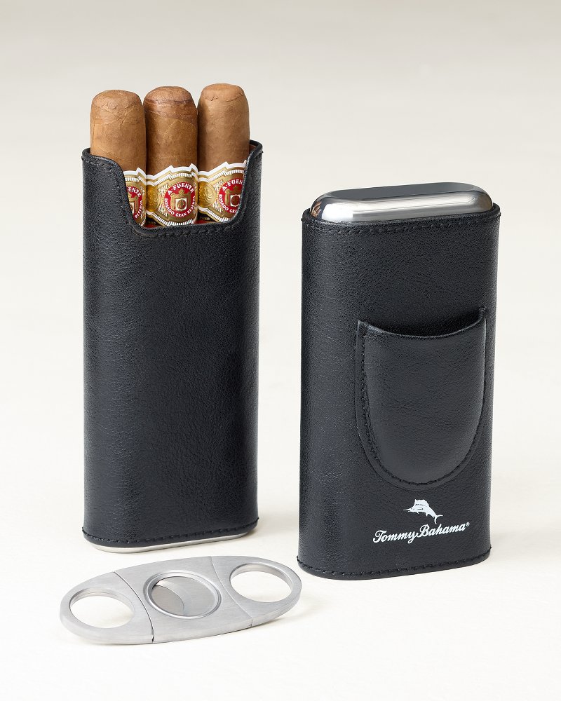 Ashton 3-Cigar Leather Case With Cutter