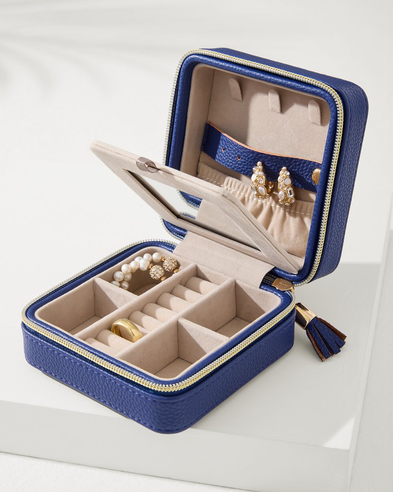 Leah Navy Travel Jewelry Case