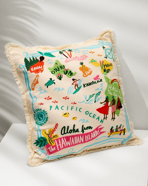 Greetings From Hawaii Embroidered Pillow