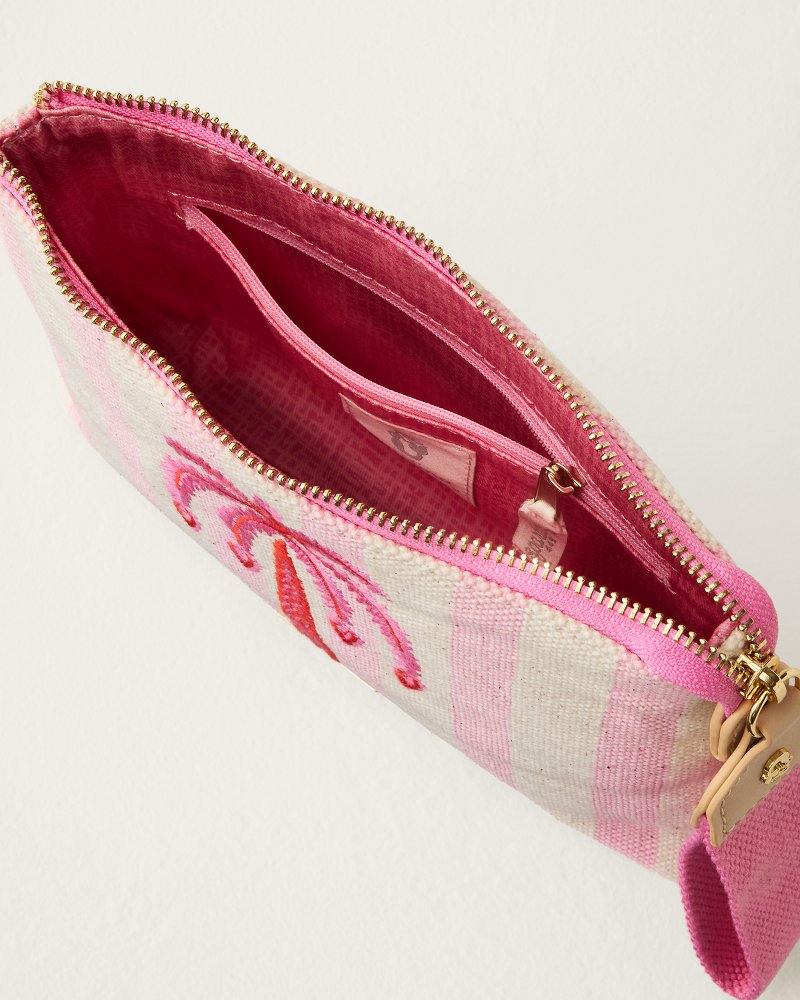 Carina Pink Palm Embroidered Wristlet