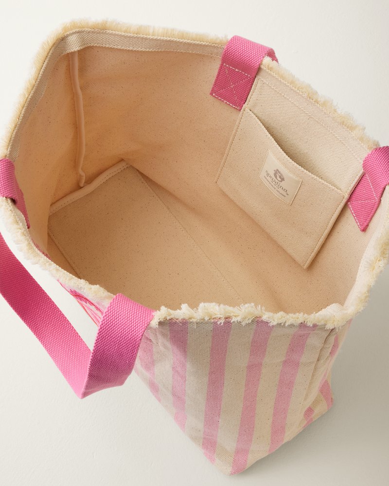 Pink Palm Embroidered Beach Tote