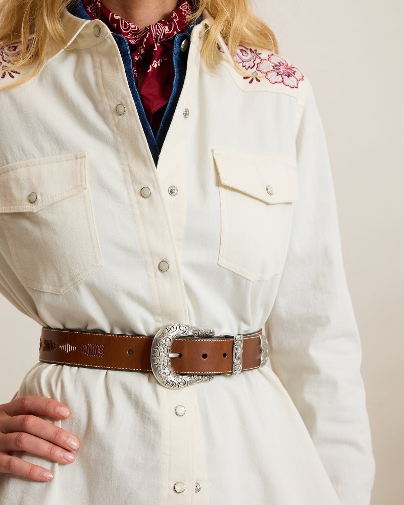 Tommy Bahama x Stetson Embroidered Leather Belt