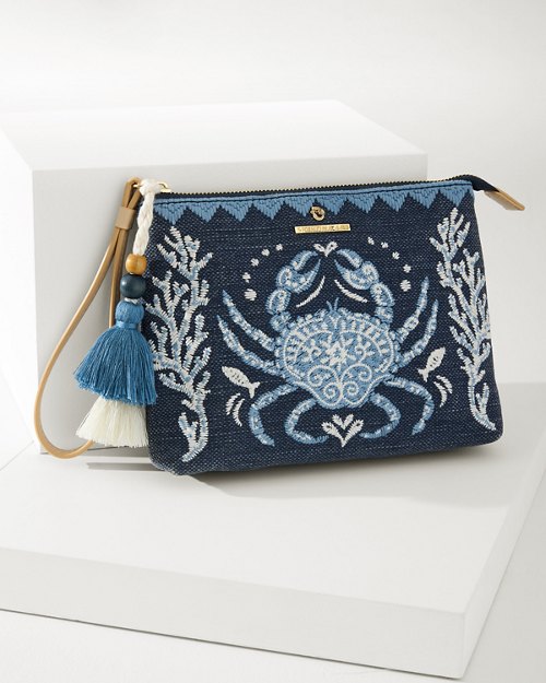 Embroidered Carina Crab Wristlet