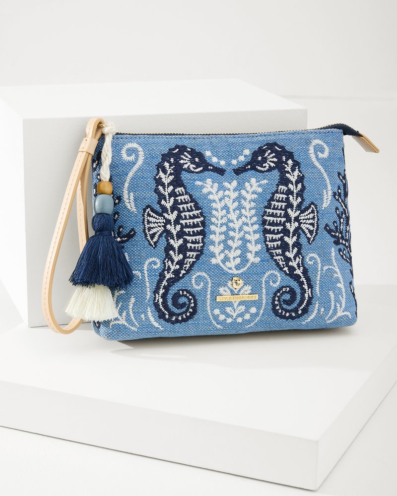 Embroidered Carina Seahorse Wristlet