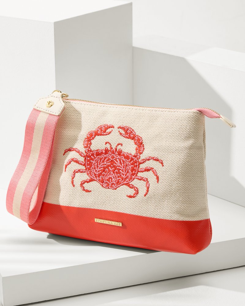 Embroidered Red Crab Carina Wristlet