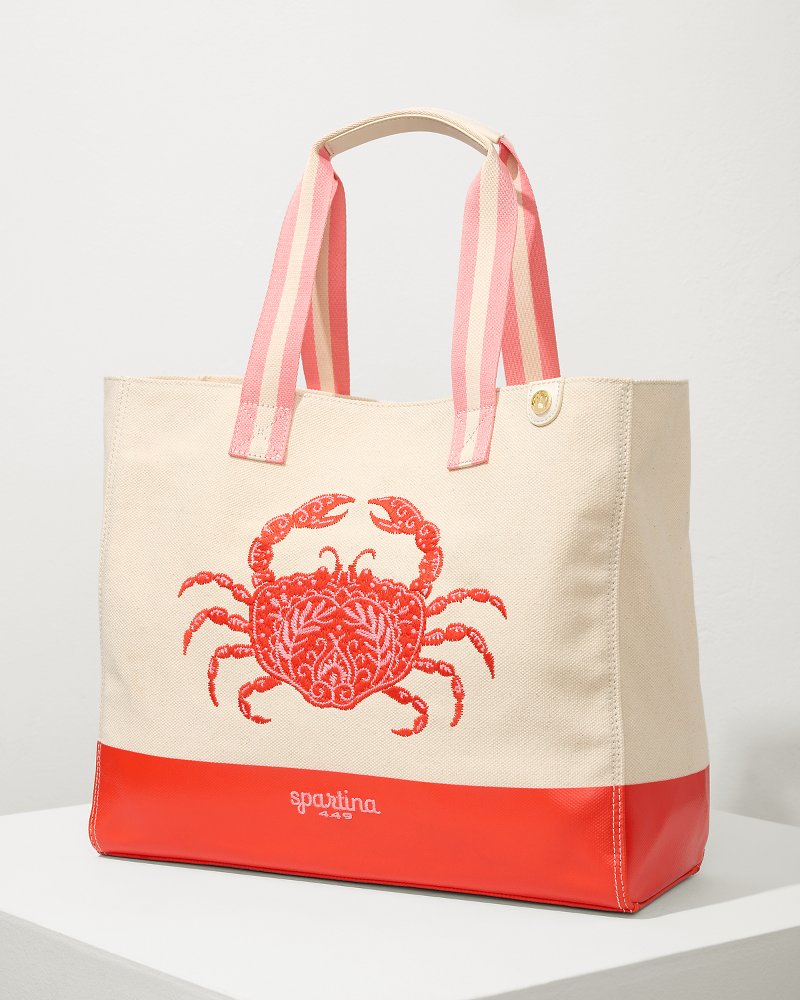 Embroidered Red Crab Beach Tote