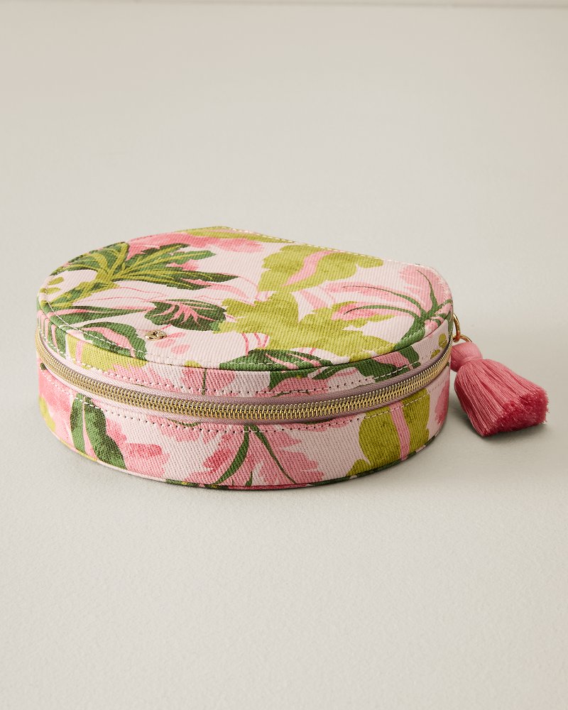 Palm Paradise Round Travel Jewelry Case