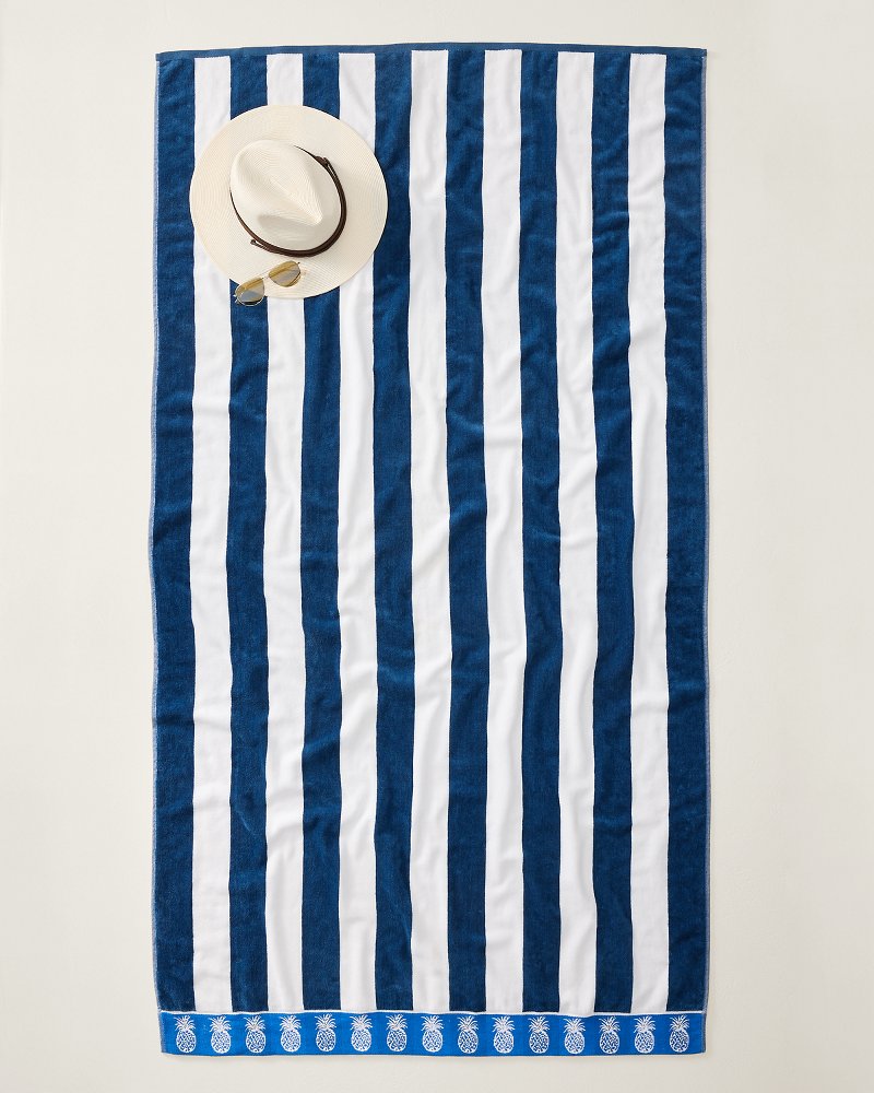 Bahama Cabana Navy Woven Oversized Beach Towel