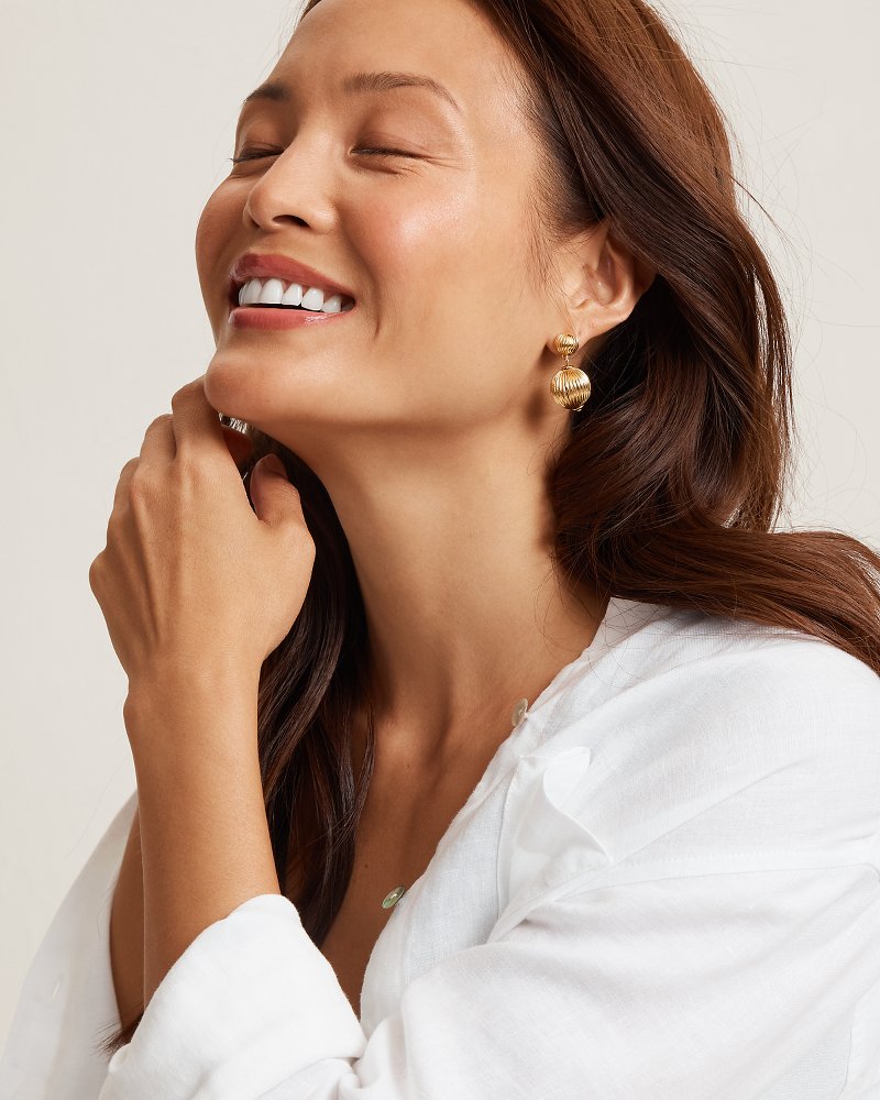 Porto Pearl Fluted Ball Drop Earrings