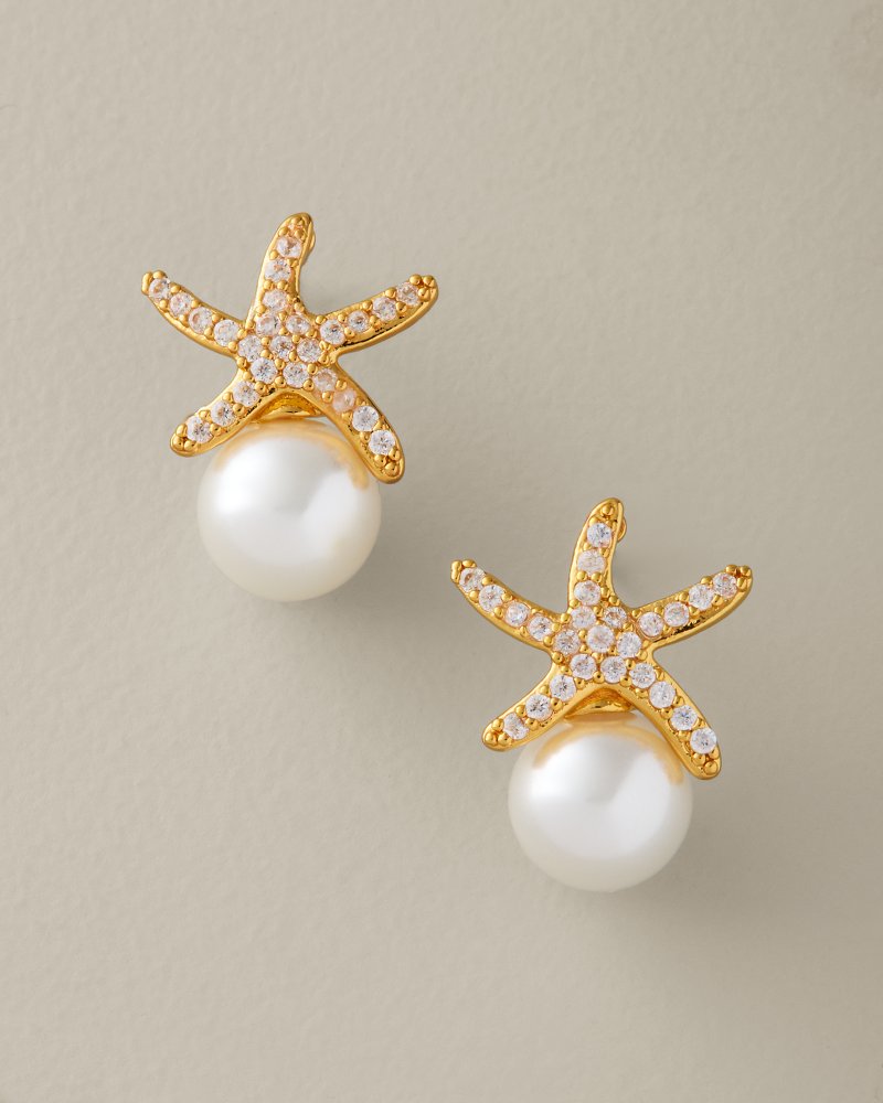 Porto Pearl Starfish Button Earrings