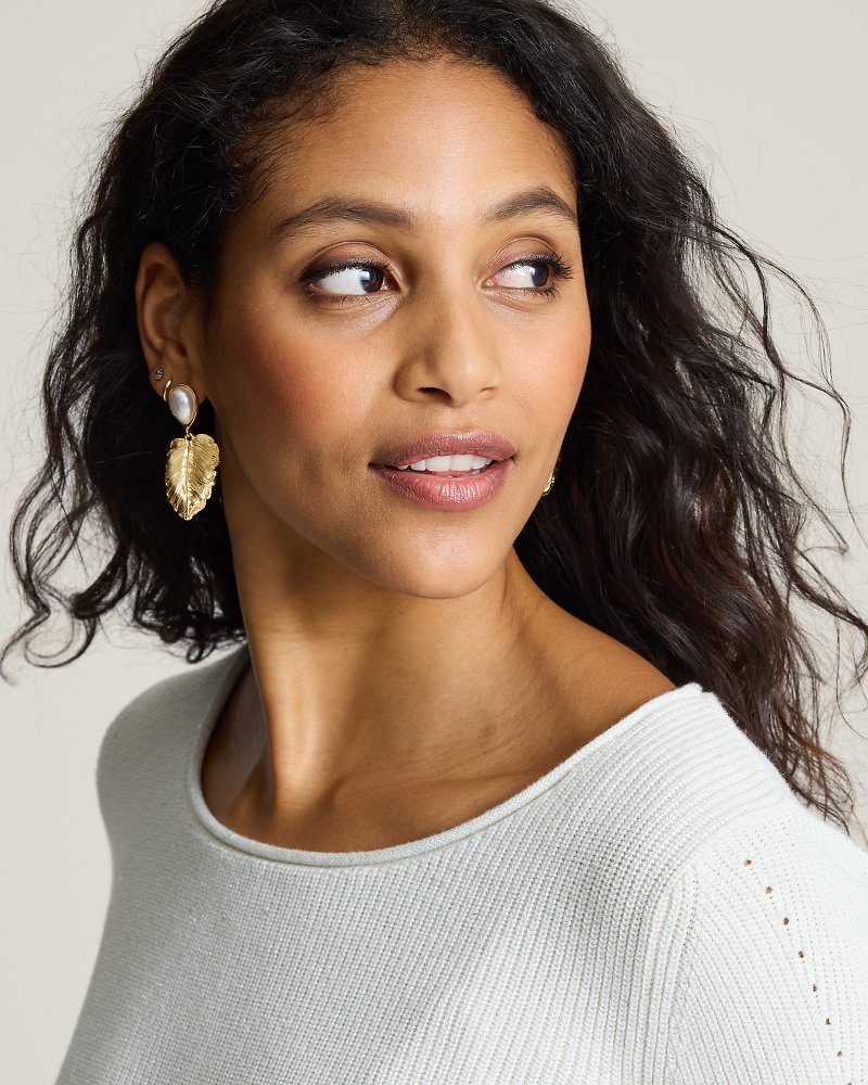 Porto Pearl Palm Leaf Earrings