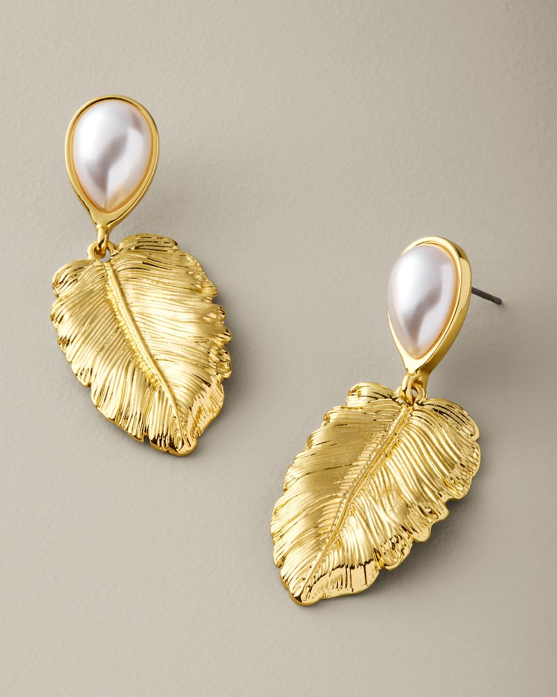 Porto Pearl Palm Leaf Earrings
