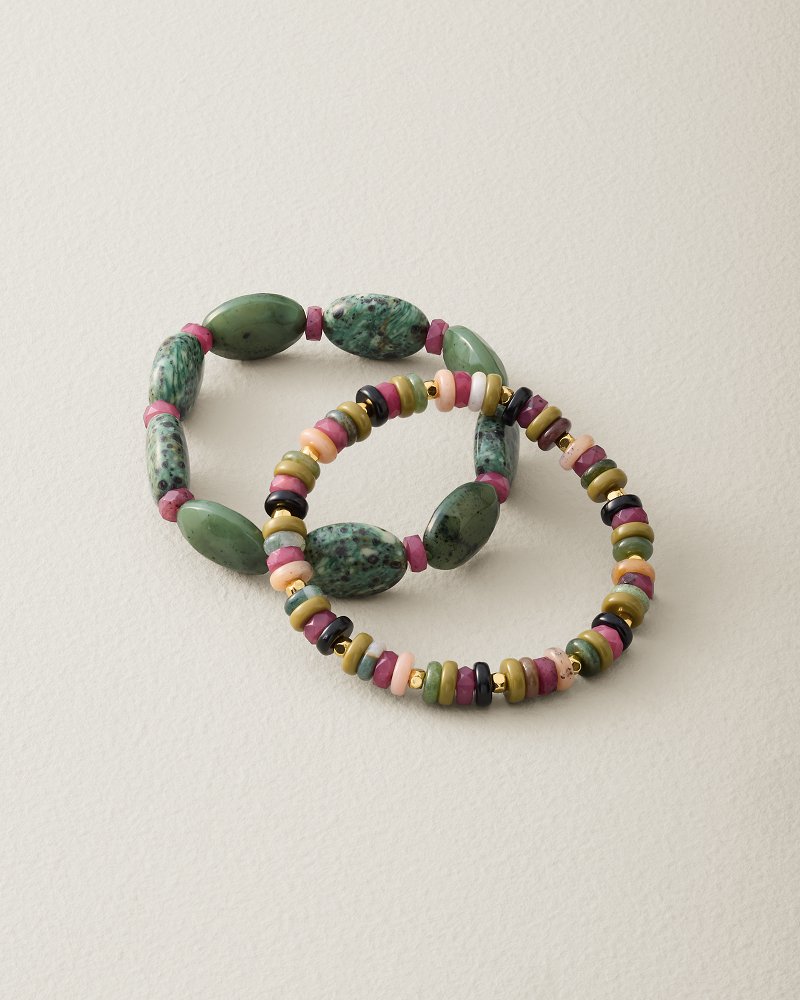 Palm Cove Multicolored Stone Stretch Bracelet Set