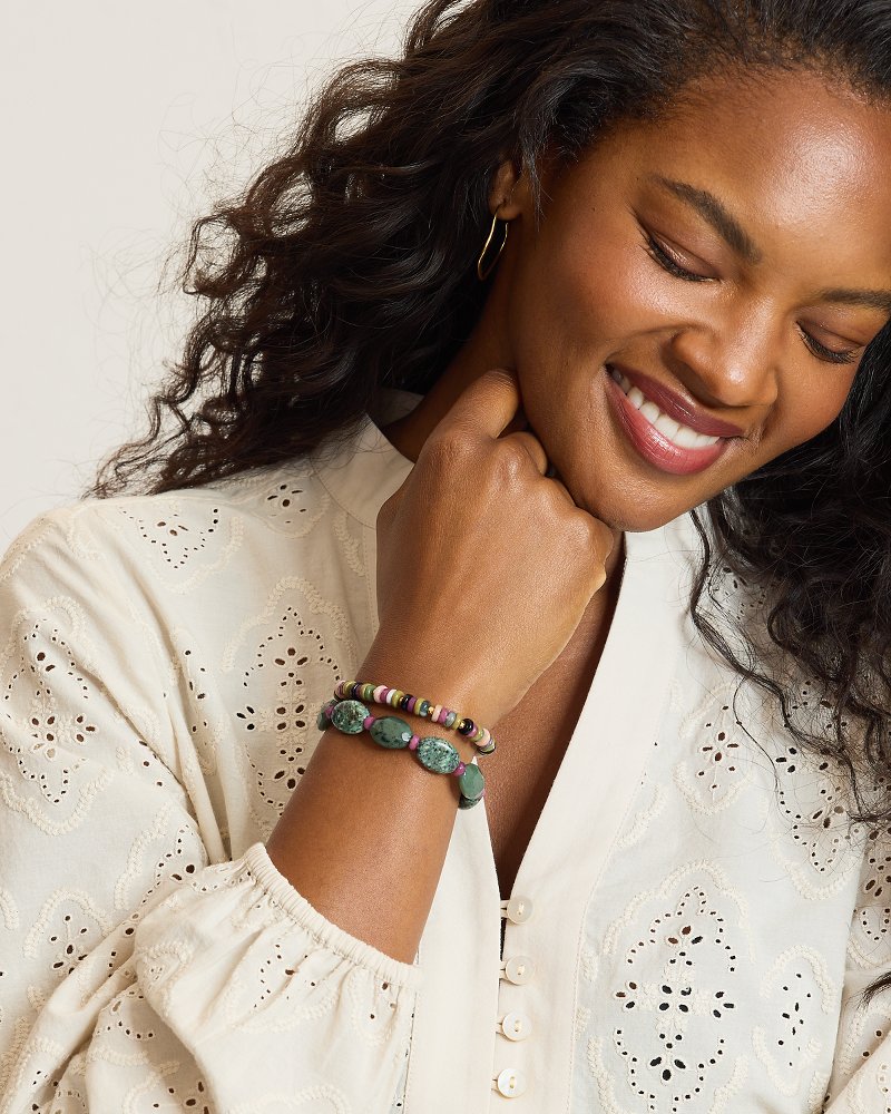 Palm Cove Multicolored Stone Stretch Bracelet Set