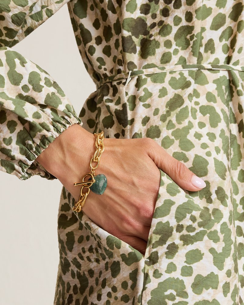 Palm Cove Green Semi-Precious Heart Chain Bracelet