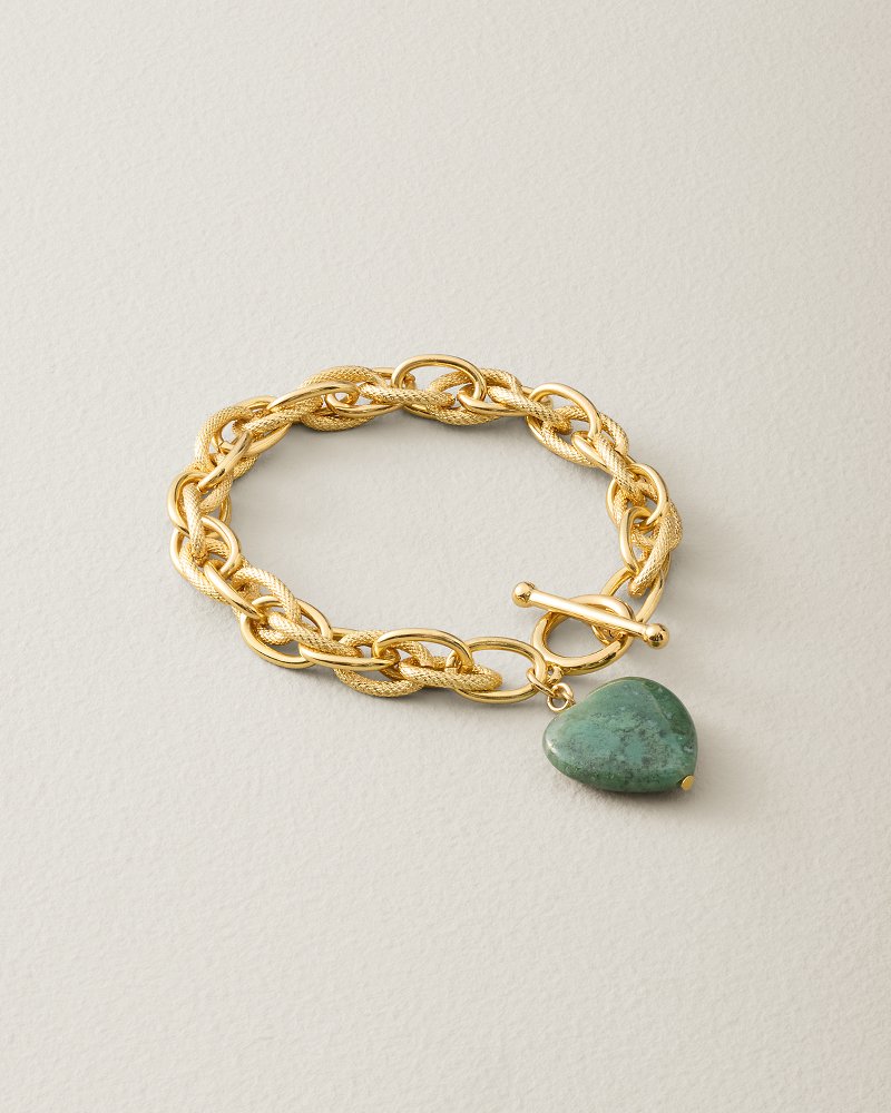 Palm Cove Green Semi-Precious Heart Chain Bracelet