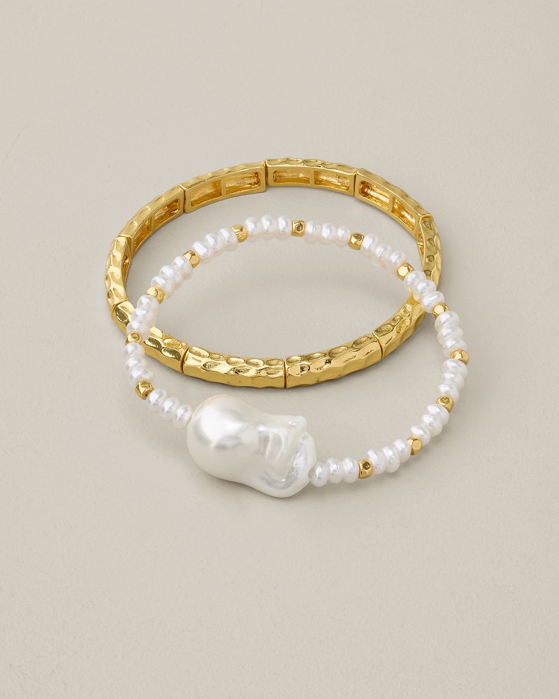Royal Coast Pearl & Metal Stretch Bracelet Set