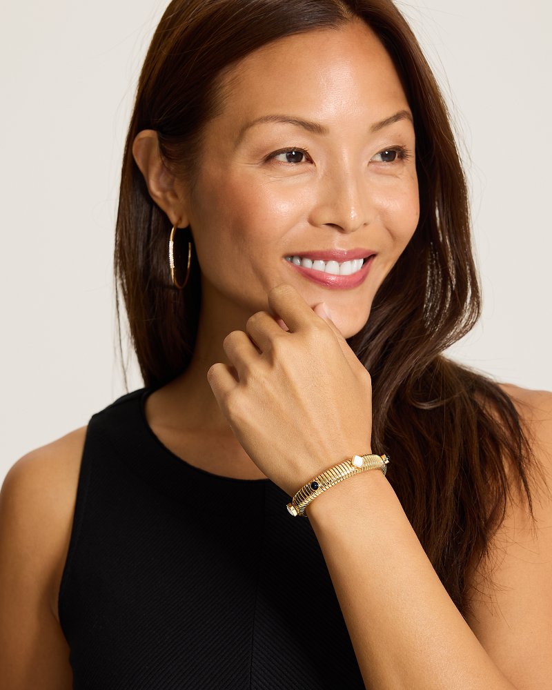Bronze Horizon Pearl Stone Cuff Bracelet