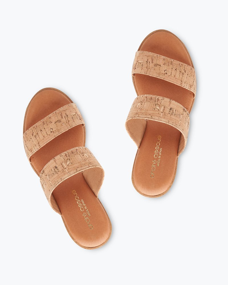 Kāmola Women's Leather Slide Sandals - Tan