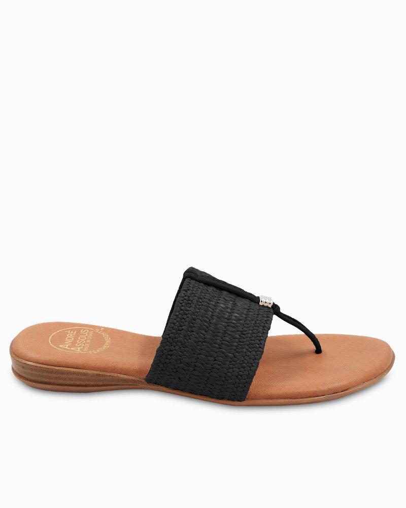 André Assous Nice Black Stretch-Raffia Featherweights™ Sandals